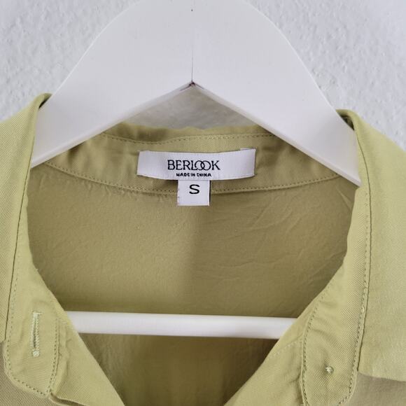 Berlook Button up Shirt w Tie Front Womens Small Green Minimalist Office Artsy - Picture 9 of 12